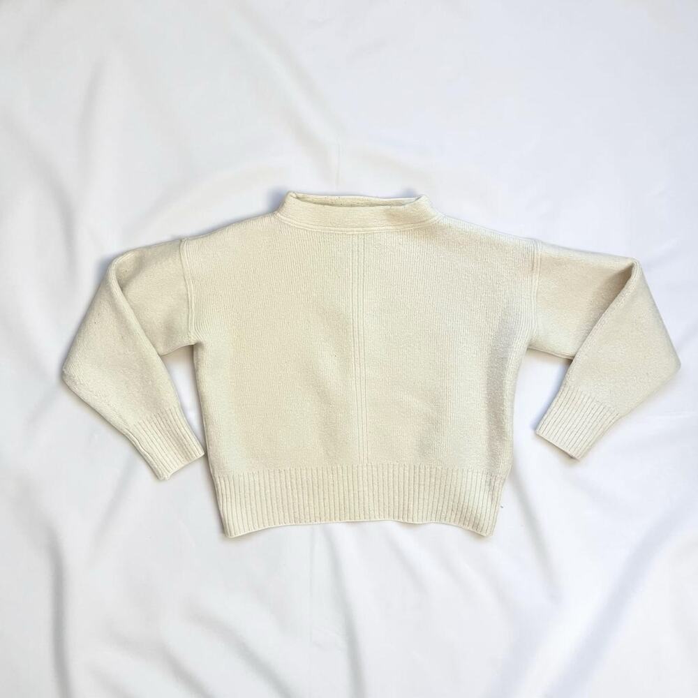 BRUT Paris Cream 100% Wool Funnel Neck Sweater Boxy Cropped Quiet Luxury Sz M